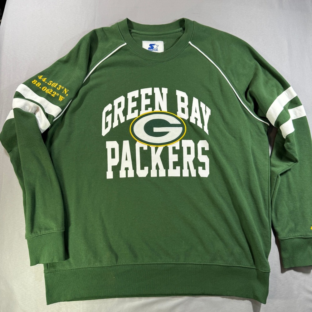 Starter Green Bay Packers Sweatshirt Mens XXL Green Crewneck Lambeau Coordinates